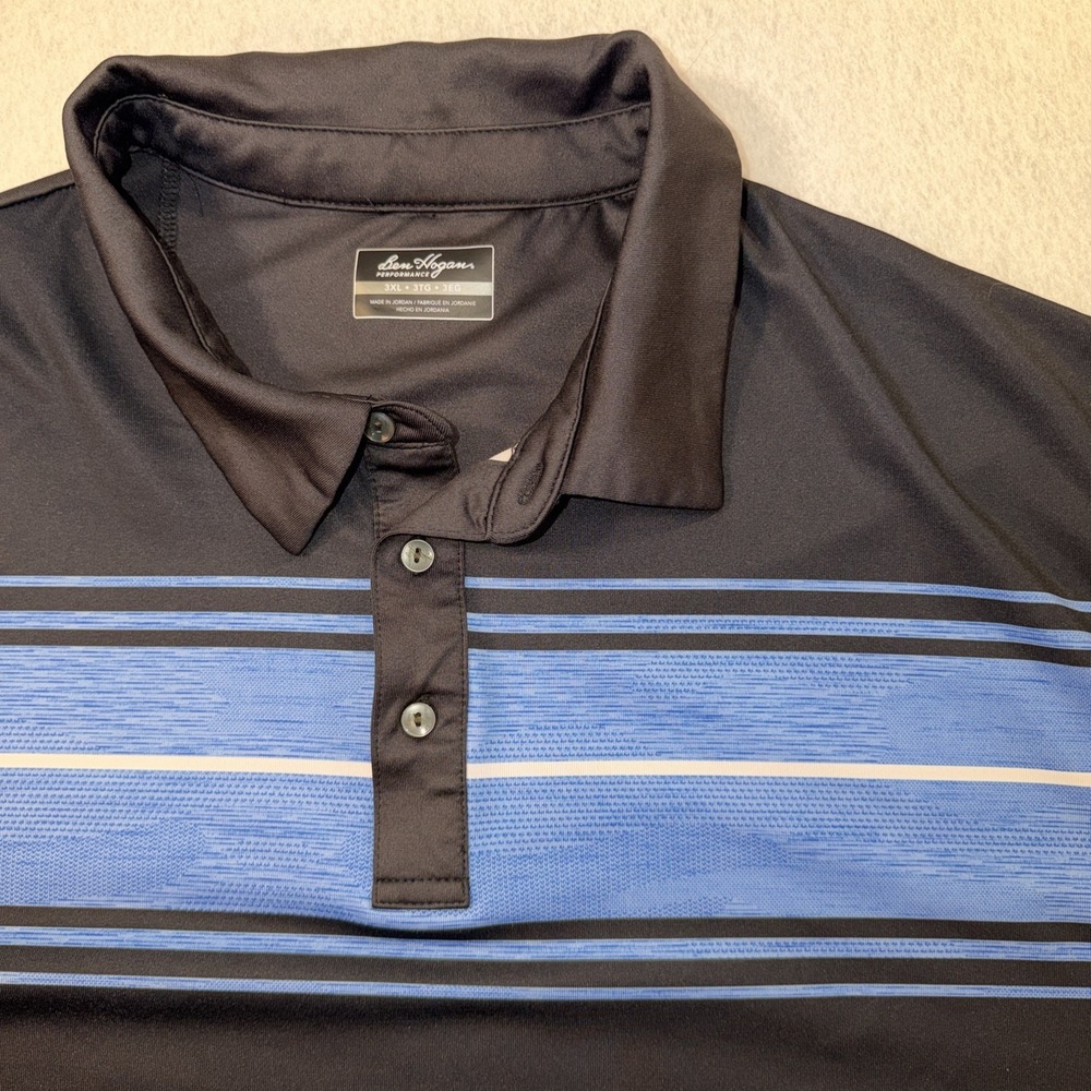 Ben Hogan Polo Shirt Mens 3XL Blue Stripe Performance Golf Recycled Polyester